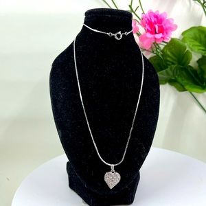 Heart Crystal Pavé Vintage Y2K Silver Plated 16 Inch Necklace